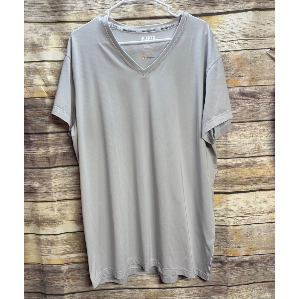 Duluth Trading Co Breeze Shooter V-Neck Shirt Mens XL Gray Polygiene Active Top
